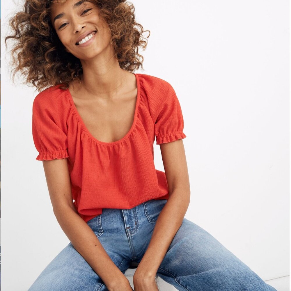 EUC Madewell Texture & Thread Puffed Short-Sleeve Peasant Top Size XXS